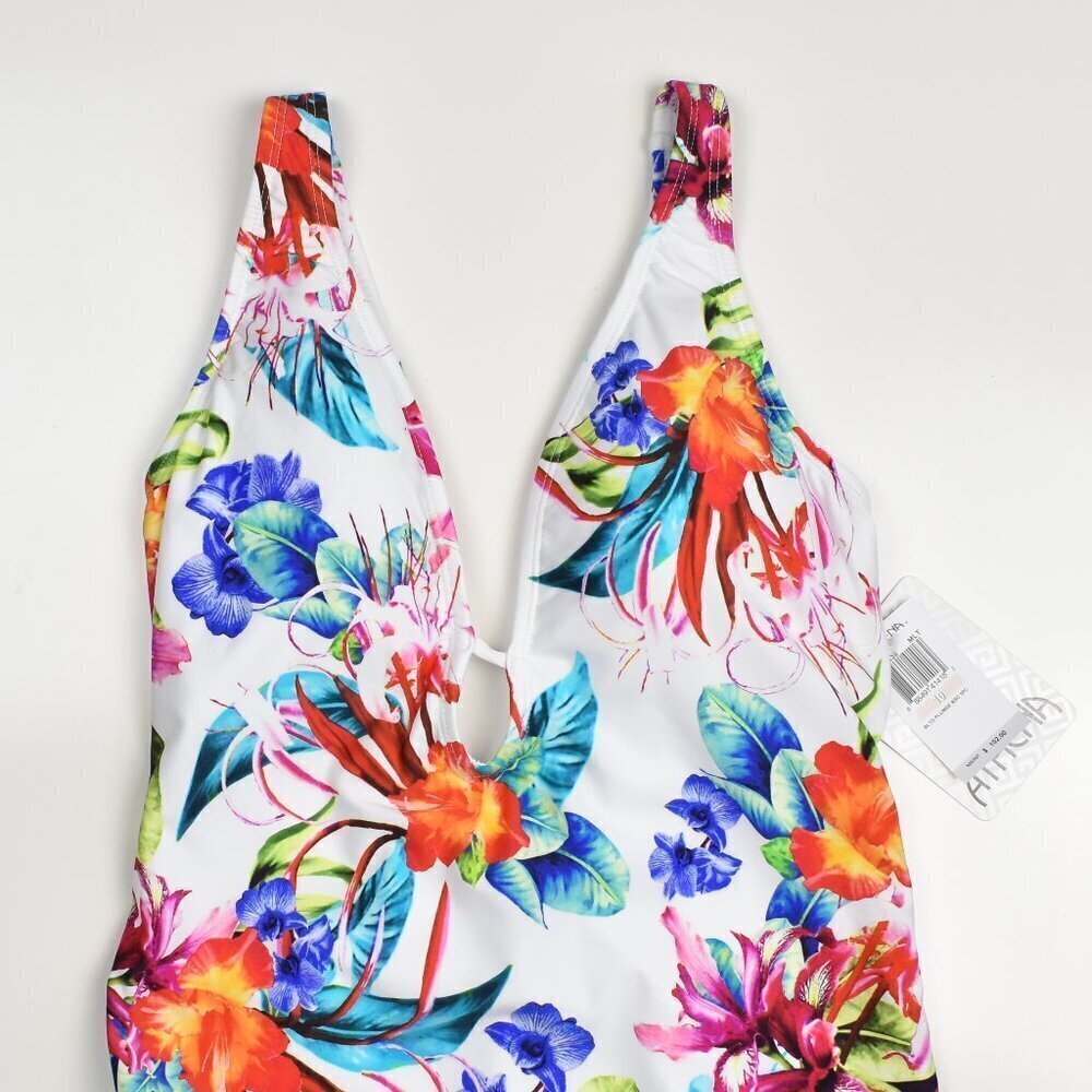 Athena  Plunge Tropical Floral One Piece Swimsuit NEW - 10 - Picture 3 of 9